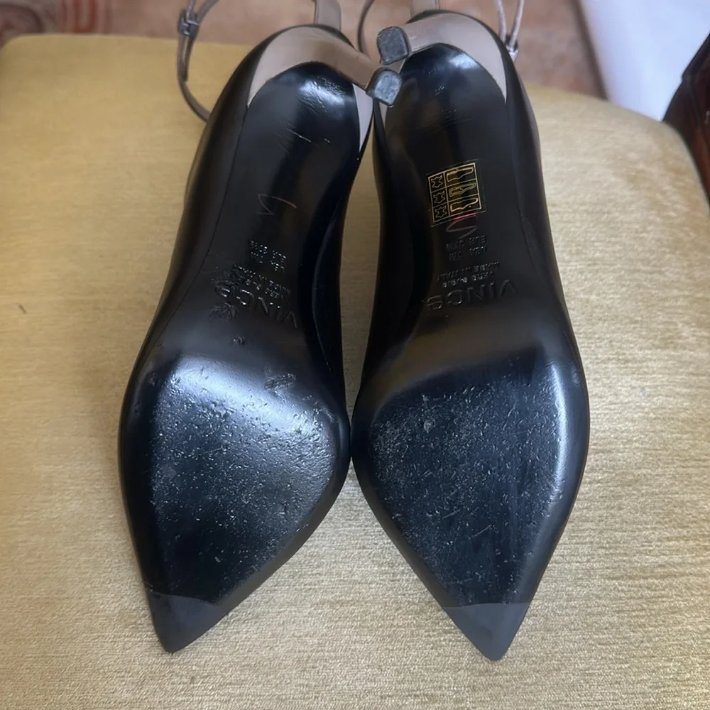 Vince Black Leather Armon Pointy Toe Stiletto Heel Pumps Shoes Mules Size 7